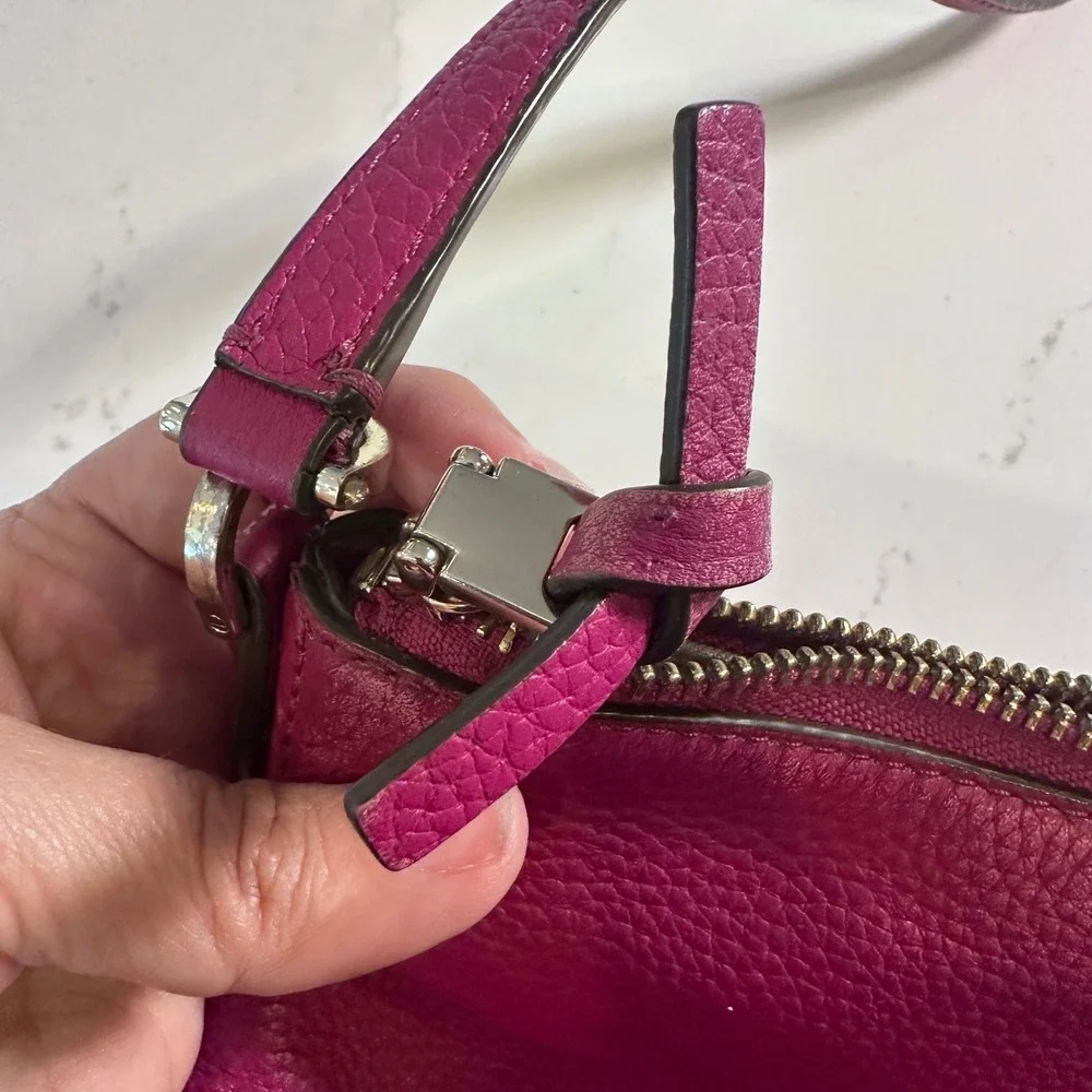 Kate Spade Magenta Pebbled Leather Crossbody Bag Silver Hardware Zip Pocket